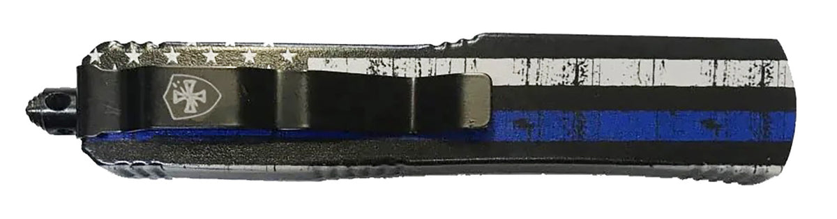 Templar Knife Gen II Back The Blue MBTB331 Slim 3.43" OTF Drop Point Plain 440C SS Blade 5.05" Aluminum Handle