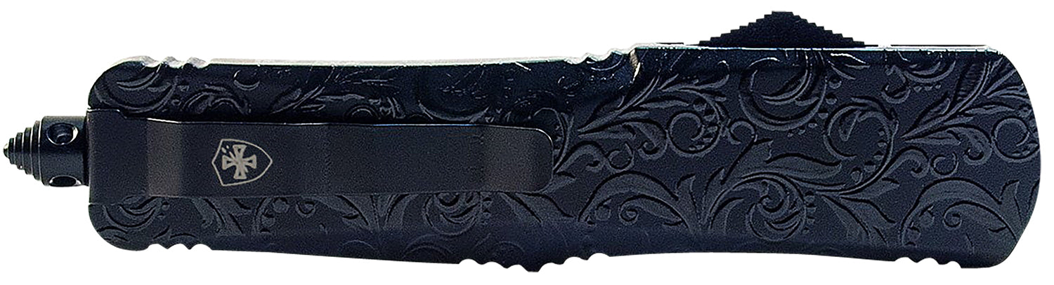 Templar Knife Gen II Maiden Gloss Large 3.50" OTF Dagger Plain 440C Stonewashed Blade, Black Gloss Aluminum Handle & Glass Breaker