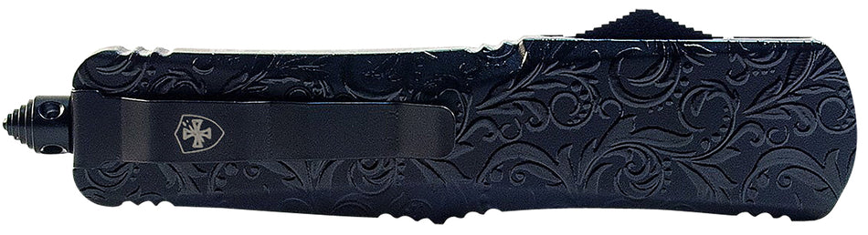 Templar Knife Gen II Maiden Gloss Large 3.50" OTF Dagger Plain 440C Stonewashed Blade, Black Gloss Aluminum Handle & Glass Breaker