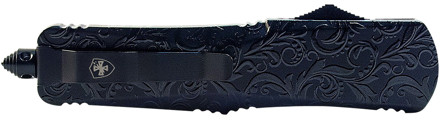 Templar Knife Gen II Maiden Gloss Slim 3.43" OTF Dagger Plain 440C Stonewashed Blade, Black Gloss Aluminum Handle & Glass Breaker