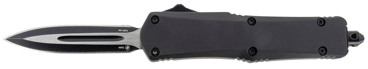 Templar Knife Gen II Small OTF Dagger 2.69" Stonewashed Black Oxide 440C SS Blade 4.31" Black Aluminum/Rubber Handle & Glass Breaker