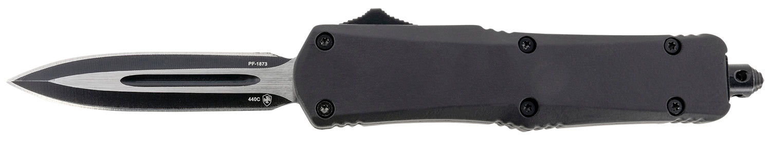 Templar Knife Gen II Small OTF Dagger 2.69" Stonewashed Black Oxide 440C SS Blade 4.31" Black Aluminum/Rubber Handle & Glass Breaker