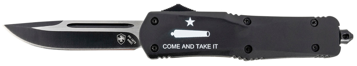 Templar Knife Gen II Come And Take It Large OTF Drop Point 3.50" Stonewashed 440C SS Blade 5.25" Black Aluminum Handle w/ Glass Breaker