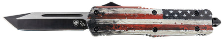 Templar Knife Gen II Wood US Flag Large 3.50" OTF Tanto Plain 440C Stonewashed Blade, Wood Grain US Flag Aluminum Handle & Glass Breaker