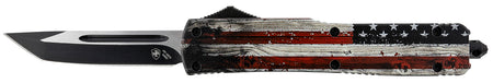 Templar Knife Gen II Wood US Flag Slim 3.43" OTF Tanto Plain 440C Stonewashed Blade, Wood Grain US Flag Aluminum Handle & Glass Breaker