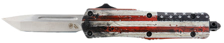 Templar Knife Gen II Wood US Flag Small OTF Tanto 2.69" Powder Coated 440C SS Blade 4.31" US Flag Wood Grain Aluminum Handle w/ Glass Breaker