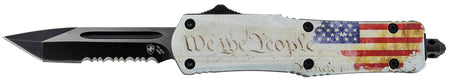Templar Knife Gen II We The People Small OTF Tanto 2.25" Stonewashed 440C SS Blade 4.31" White w/ Flag Aluminum Handle Glass Breaker
