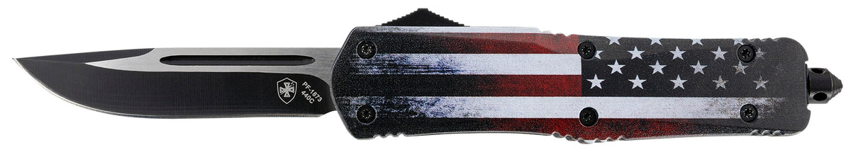 Templar Knife Gen II US Flag Large 3.50" OTF Drop Point Plain 440C Stonewashed Blade, US Flag Aluminum Handle & Glass Breaker