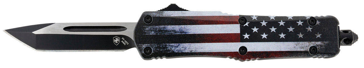 Templar Knife Gen II US Flag Small 2.69" OTF Tanto Plain 440C Stonewashed Blade, US Flag Aluminum Handle & Glass Breaker