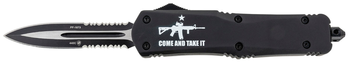 Templar Knife Gen II Come And Take It Large 3.50" OTF Part Serrated 440C Stainless Dagger, Black AR-15 Aluminum Handle