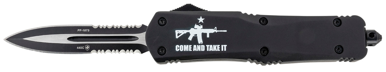Templar Knife Gen II Come And Take It Large 3.50" OTF Part Serrated 440C Stainless Dagger, Black AR-15 Aluminum Handle