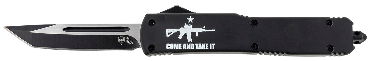 Templar Knife Gen II Come And Take It Slim OTF 3.43" Tanto Plain 440C SS Blade, 5.05" Black Aluminum Handle