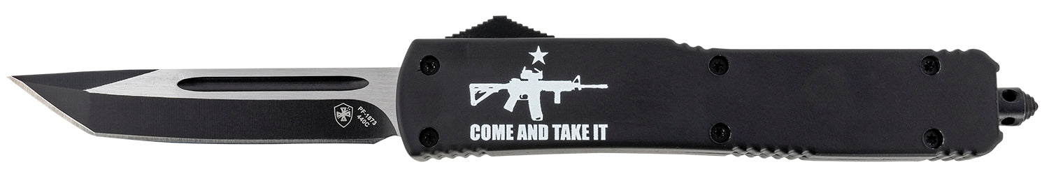Templar Knife Gen II Come And Take It Slim OTF 3.43" Tanto Plain 440C SS Blade, 5.05" Black Aluminum Handle