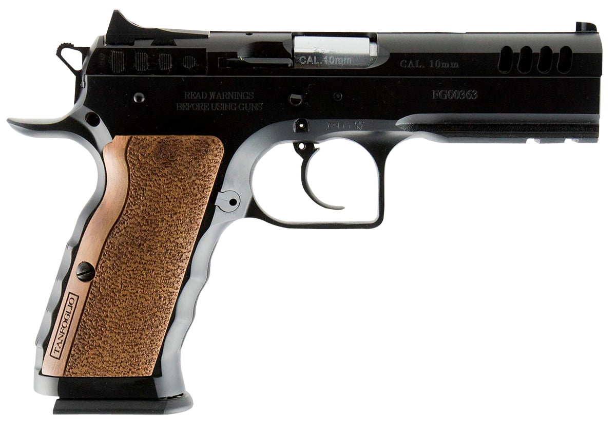 Tanfoglio IFG TFSTOCKI40SF Defiant Stock I 40 S&W Caliber with 4.50" Barrel, 12+1 Capacity, Overall Black Finish Steel, Picatinny Rail/Beavertail Short Frame, Serrated Slide & Wood Grip