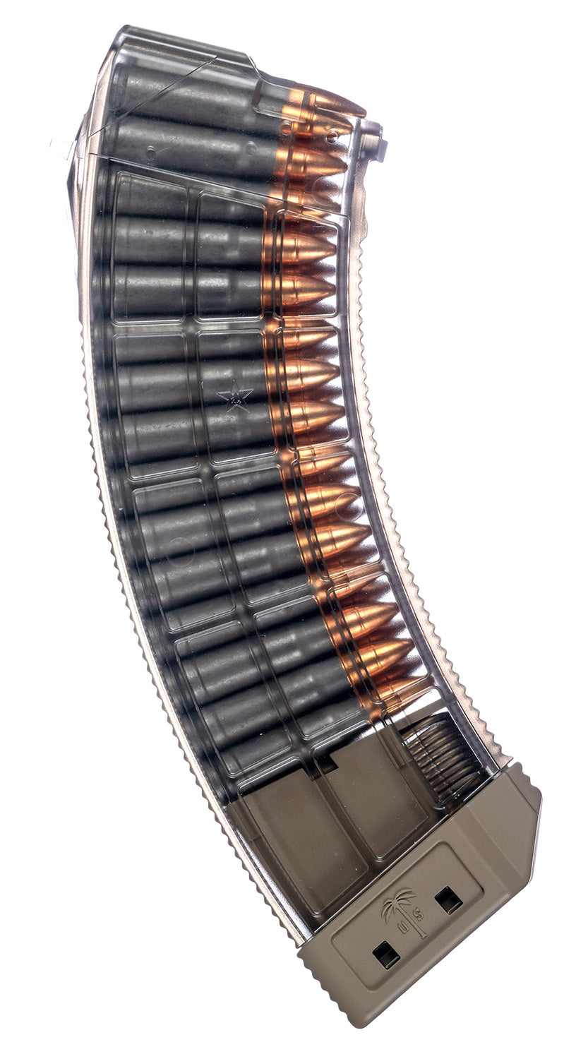 US Palm MA1119A Clear 30rd 7.62x39mm AK-47 Polymer Magazine FDE Baseplate
