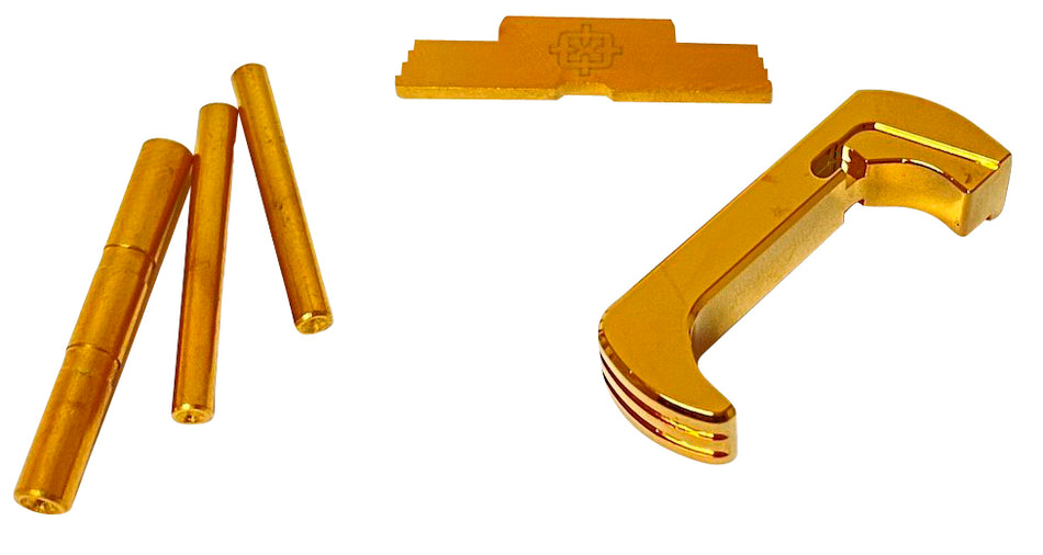 Cross Armory Glock Gen5 Extended Pin/Mag Catch/Slide Lock Kit Gold Anodized