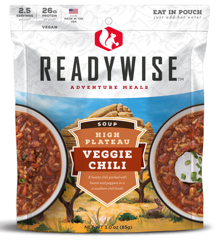 ReadyWise Veggie Chili Soup 2.5-Serving Outdoor Food Kit Resealable Pouch Case of 6