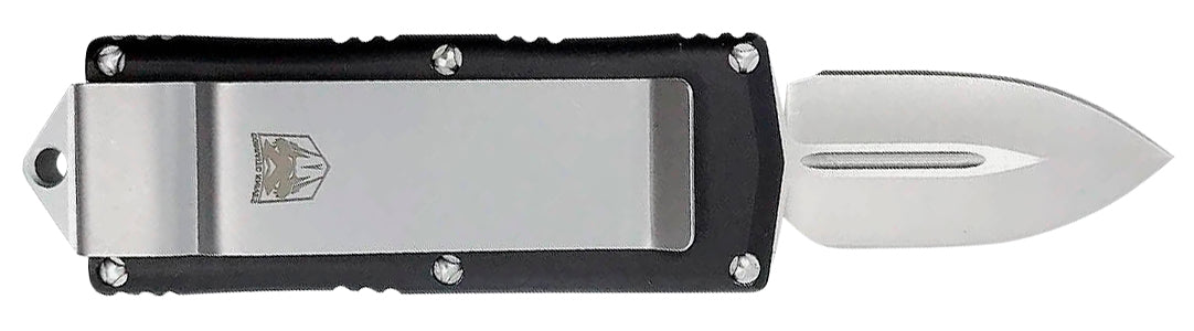 CobraTec OTF Money Clip Knife 1.75" D2 Steel Plain Blade Black Aluminum Handle w/ Pocket Clip
