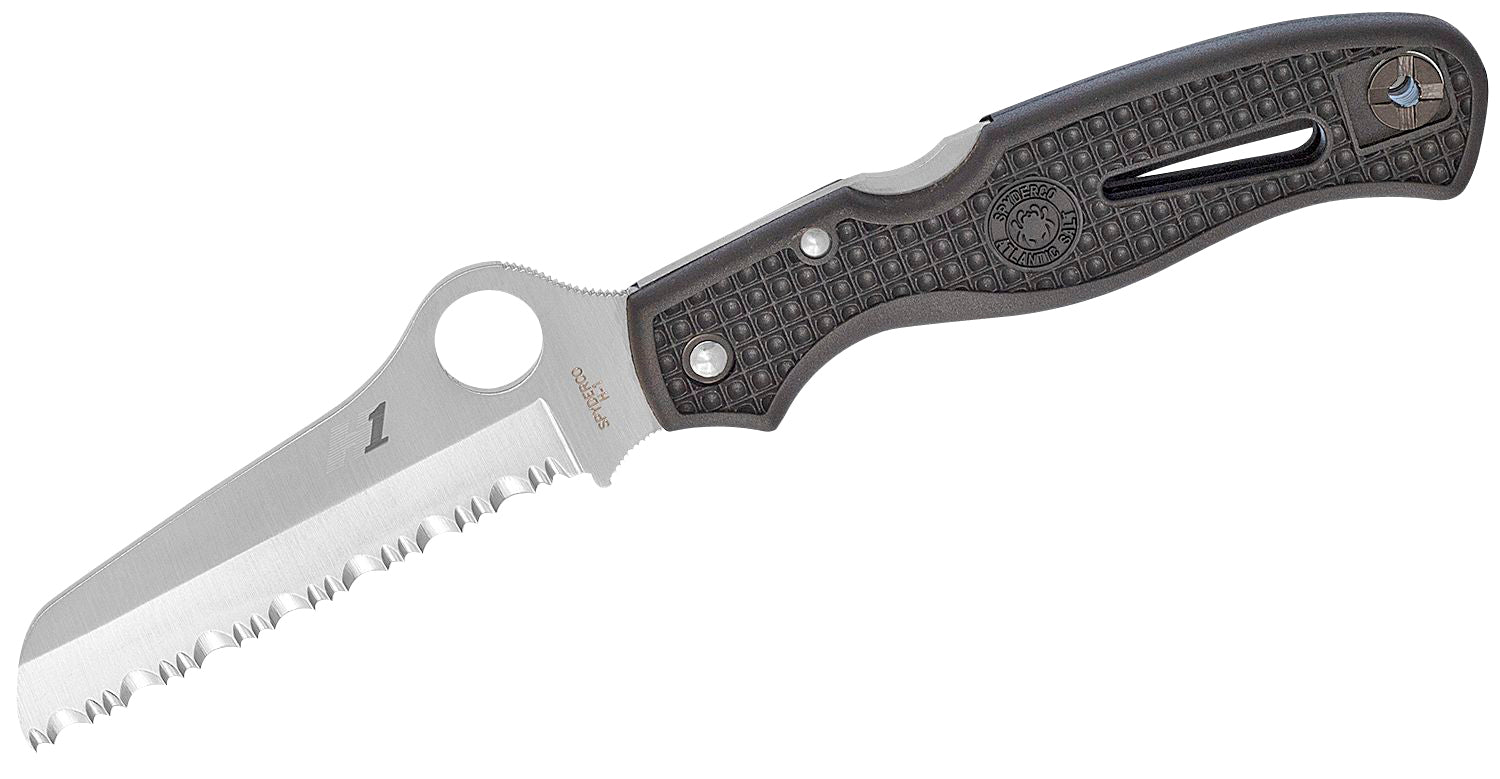 Spyderco Atlantic Salt 3.69" H1 Stainless Serrated Sheepsfoot Blade Black Molded FRN Folding Knife