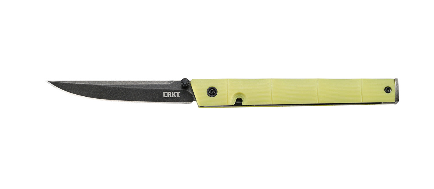 CRKT 7096YGK CEO 3.11" IKBS Flipper Folder Black Stonewashed 8Cr13MoV Blade Bamboo Green GRN Handle