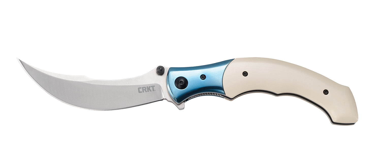 CRKT 7471 Ritual 4.37in Folding Plain Satin Blade Ivory and Blue Resin Handle with Stainless Steel Bolster and Clip