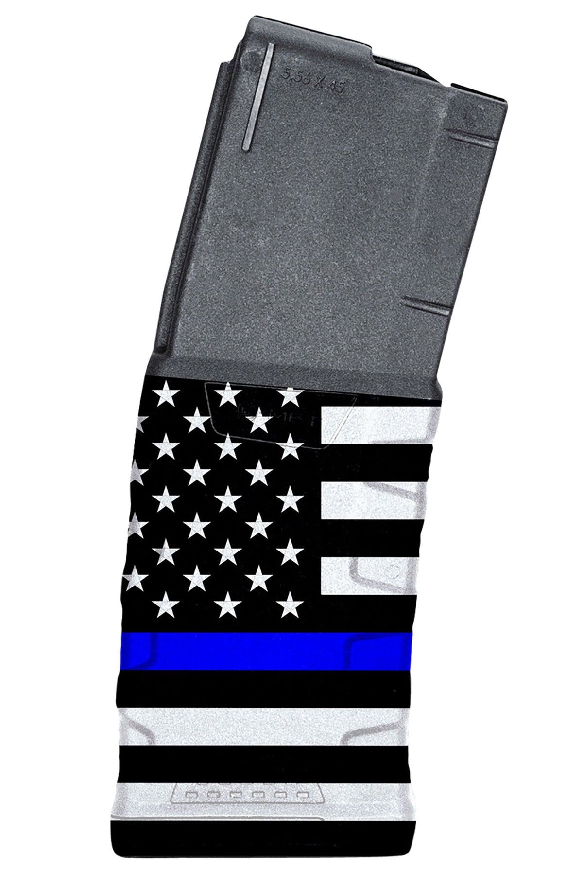Mission First Tactical 30rd .223/5.56x45mm Extreme Duty AR-15/M4 Magazine – Black w/Thin Blue Line Flag Polymer