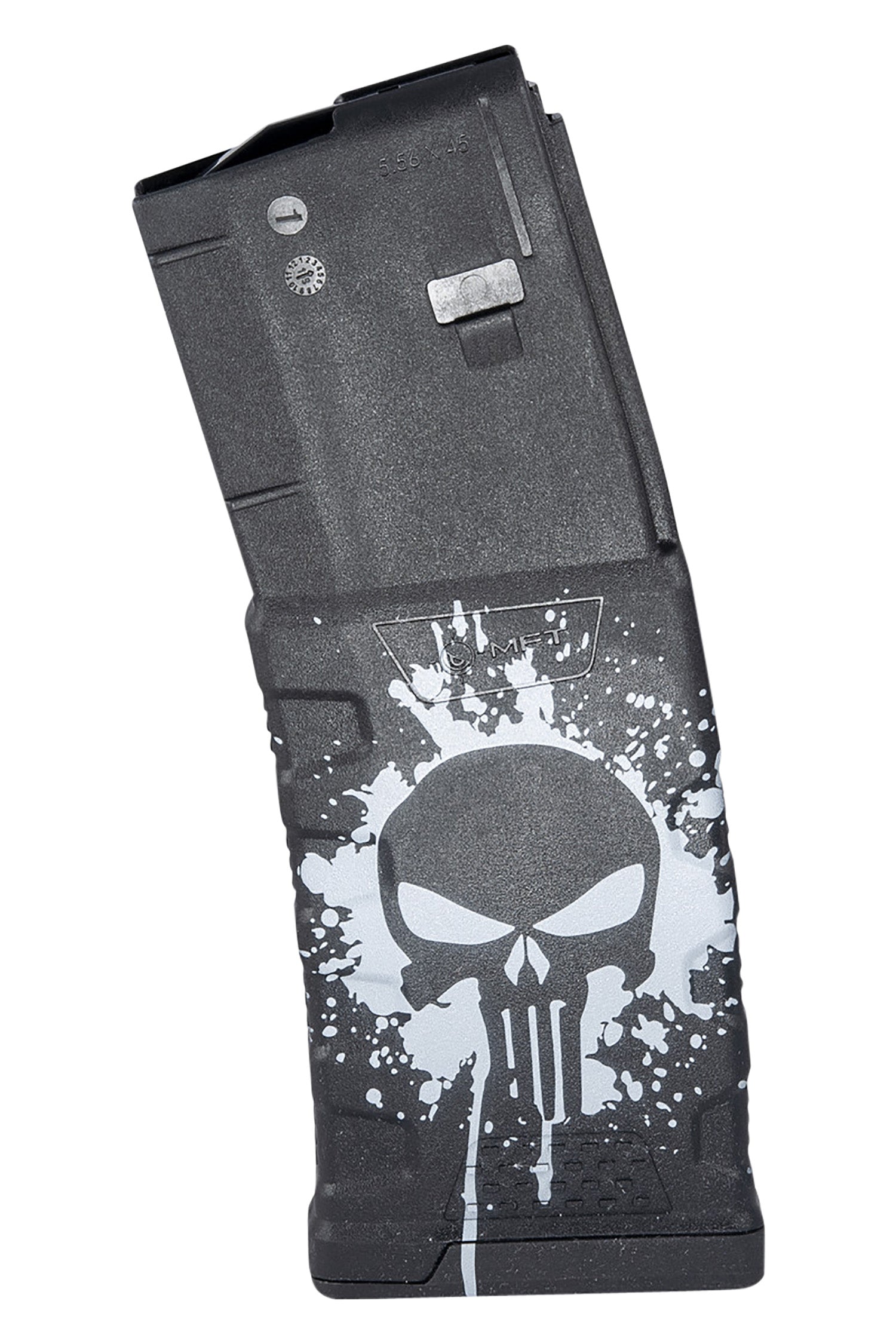 Mission First Tactical 30rd .223/5.56x45mm Extreme Duty AR-15/M4 Magazine – Black w/White Punisher Skull Splatter