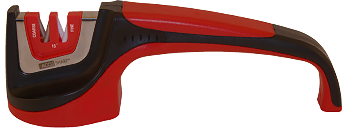 AccuSharp 052C Asian-Style Sharpener 15-Degree Fine Diamond and Ceramic Rod Red Rubber Grip