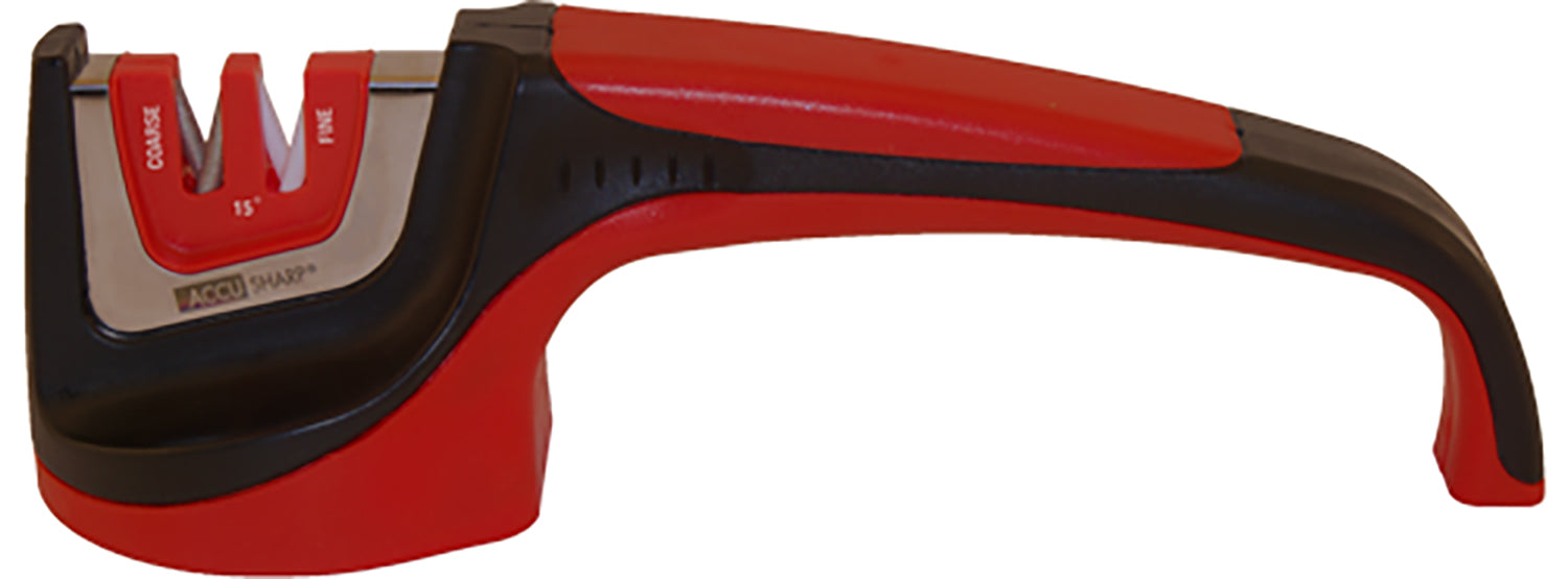 AccuSharp 052C Asian-Style Sharpener 15-Degree Fine Diamond and Ceramic Rod Red Rubber Grip