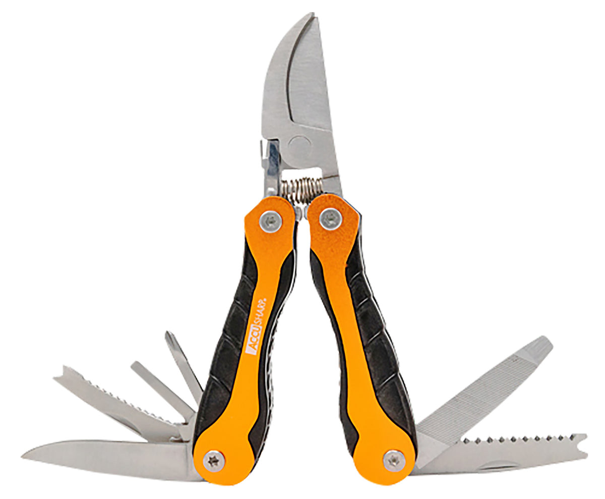 AccuSharp 085C Outdoor Sportsman's Multi-Tool Folding Plain Blade - Black/Orange with Compact Belt Loop Case
