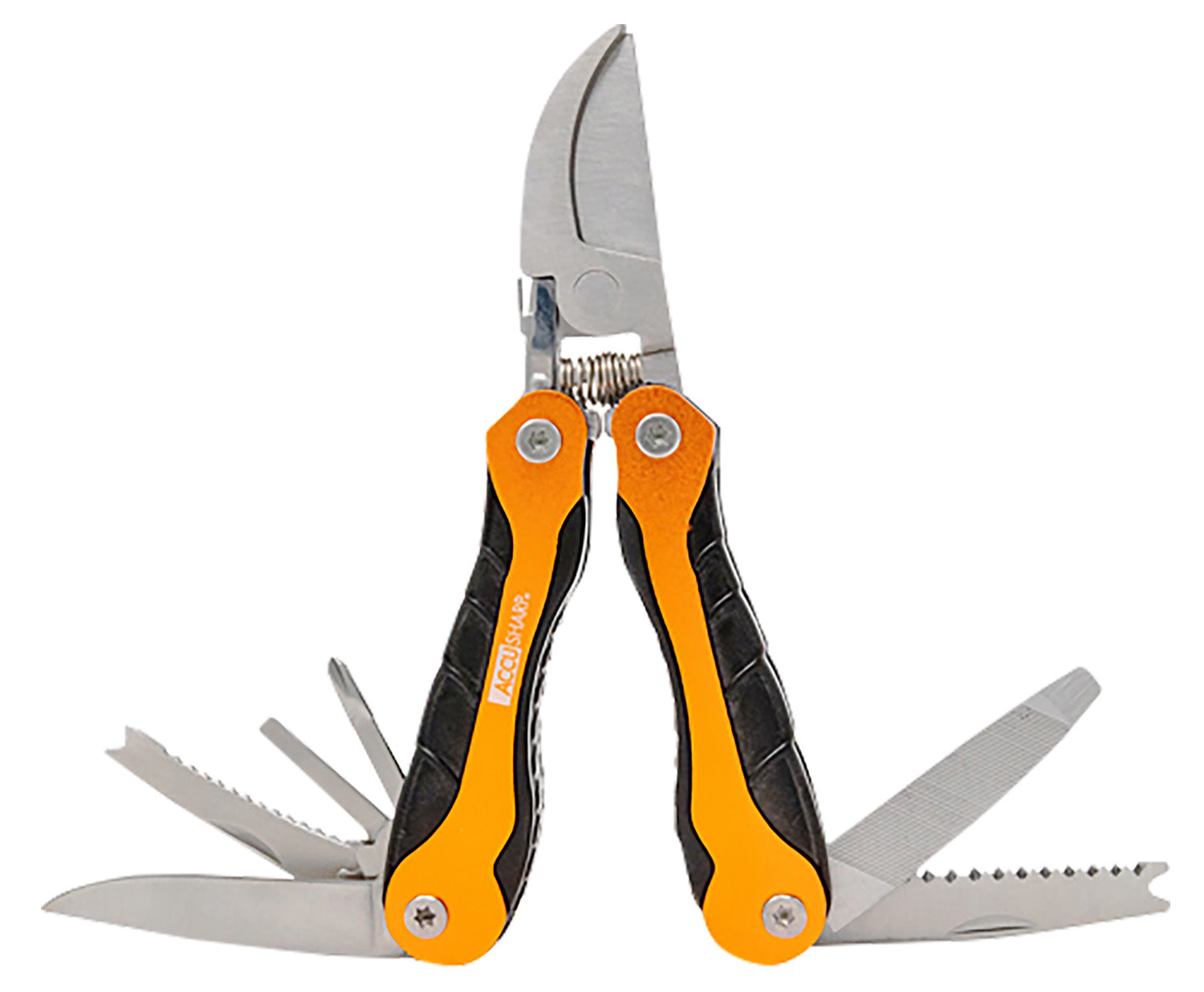 AccuSharp 085C Outdoor Sportsman's Multi-Tool Folding Plain Blade - Black/Orange with Compact Belt Loop Case