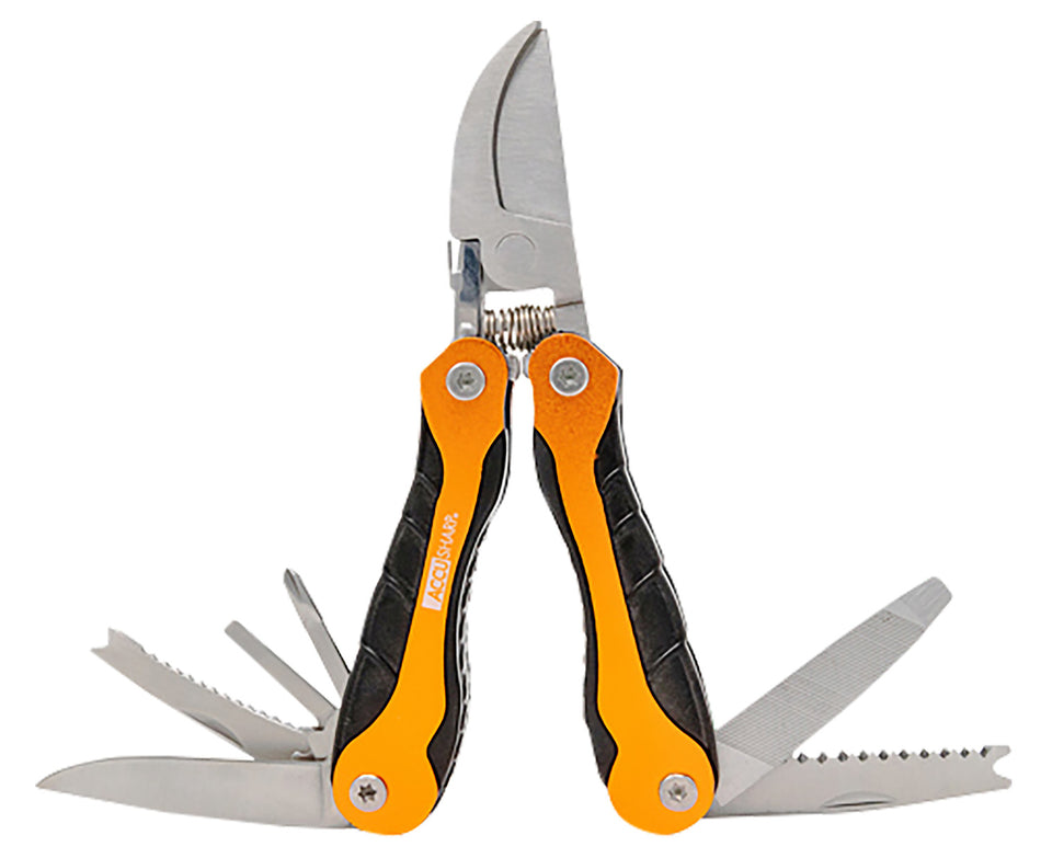 AccuSharp 085C Outdoor Sportsman's Multi-Tool Folding Plain Blade - Black/Orange with Compact Belt Loop Case