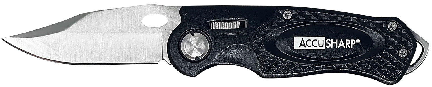 AccuSharp 703C Sport Folding Knife 3" Plain Stainless Blade - Black Anodized Handle with Belt Clip
