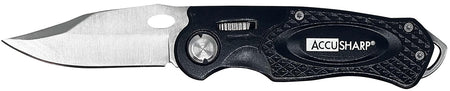 AccuSharp 703C Sport Folding Knife 3" Plain Stainless Blade - Black Anodized Handle with Belt Clip