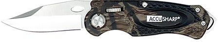 AccuSharp 704C Sport Folding Knife 3" Plain Stainless Blade - Camo Anodized Handle with Belt Clip