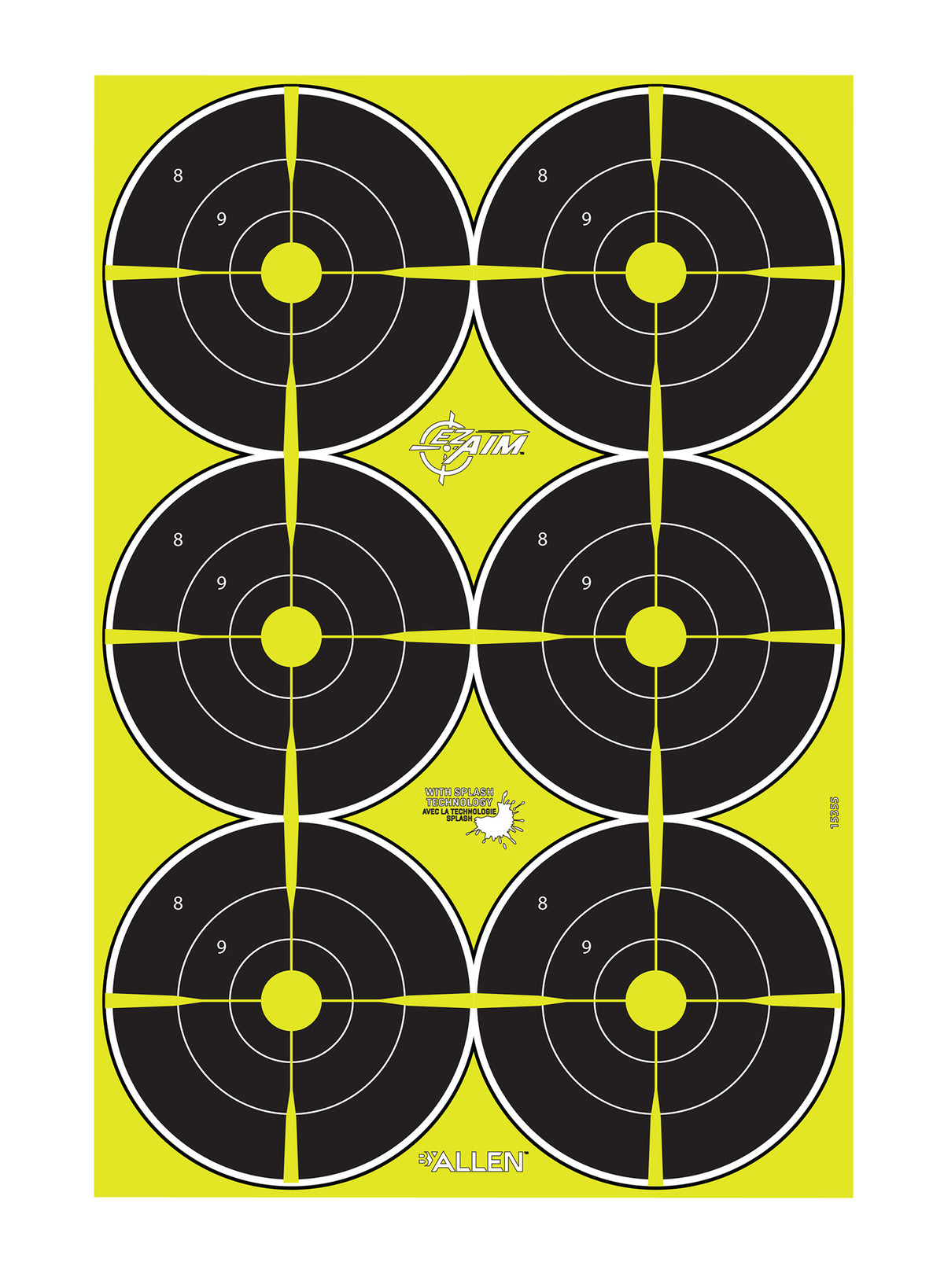 EZ-Aim 15355 Reactive Splash Bullseye Hanging Paper Shooting Target 12" x 18" Black/Yellow 8 Pack