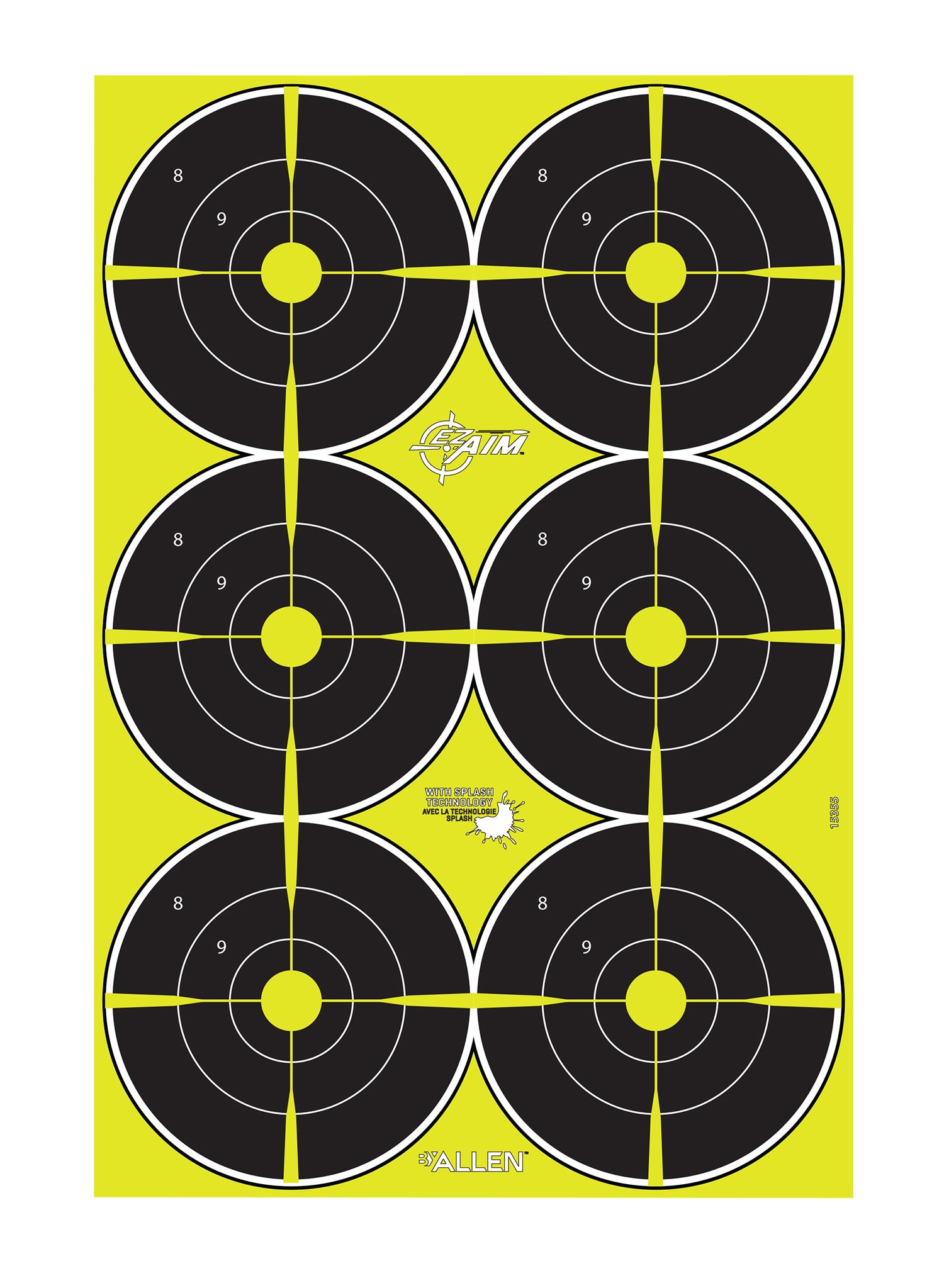 EZ-Aim 15355 Reactive Splash Bullseye Hanging Paper Shooting Target 12" x 18" Black/Yellow 8 Pack