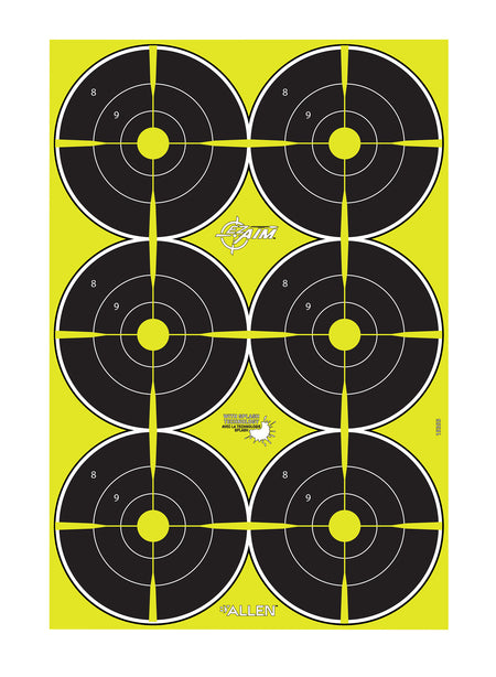 EZ-Aim 15355 Reactive Splash Bullseye Hanging Paper Shooting Target 12" x 18" Black/Yellow 8 Pack