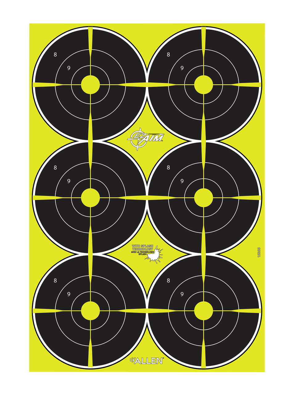 EZ-Aim 15355 Reactive Splash Bullseye Hanging Paper Shooting Target 12" x 18" Black/Yellow 8 Pack
