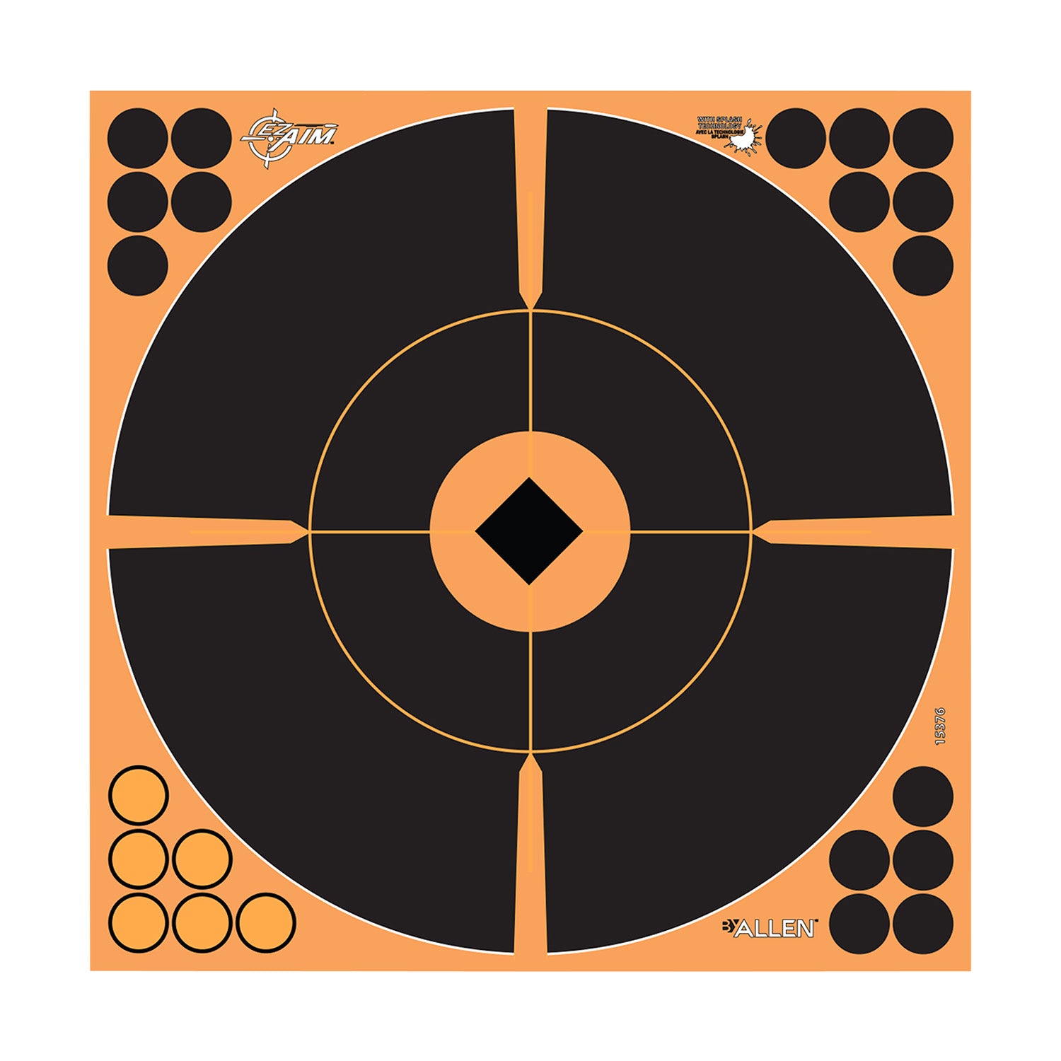 EZ-Aim 15376 Reactive Self-Adhesive Splash Bullseye Paper Target 12" Black/Orange 5 Pack
