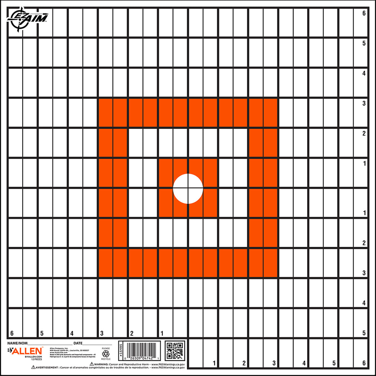 EZ-Aim 15495 Orange/White Grid Paper Hanging Shooting Target 12" x 12" 12 Per Package