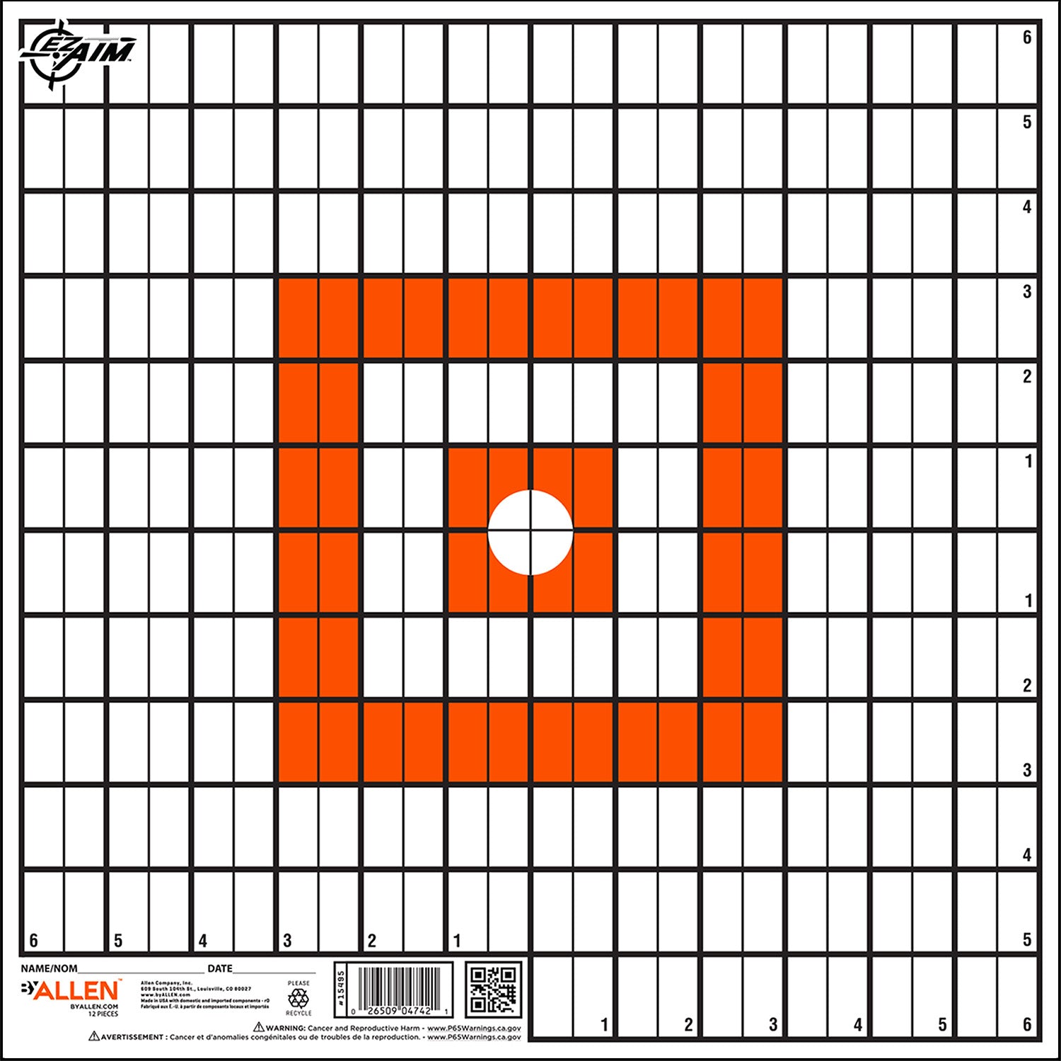 EZ-Aim 15495 Orange/White Grid Paper Hanging Shooting Target 12" x 12" 12 Per Package