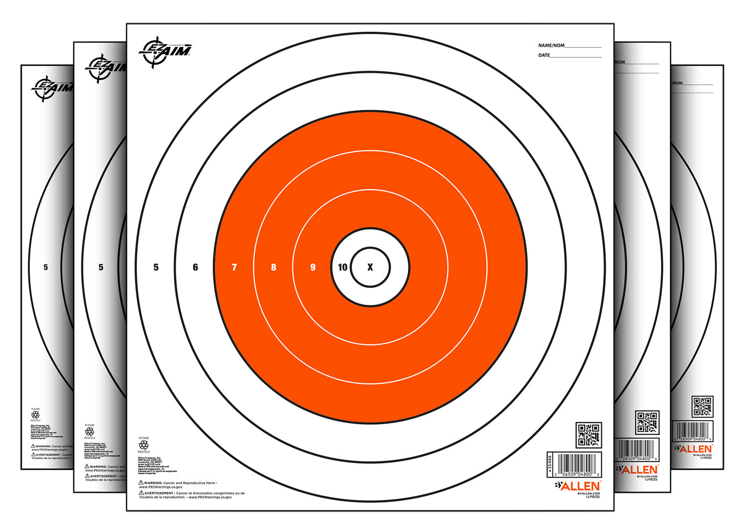 EZ-Aim 15496 White/Orange Bullseye Paper Hanging Shooting Target 12" x 12" 12 Per Pack