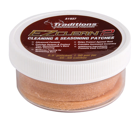 Traditions A1937 EZ Clean 2 Seasoning Cleaning Patches 2.5" 45/58 Cal 50 Ct