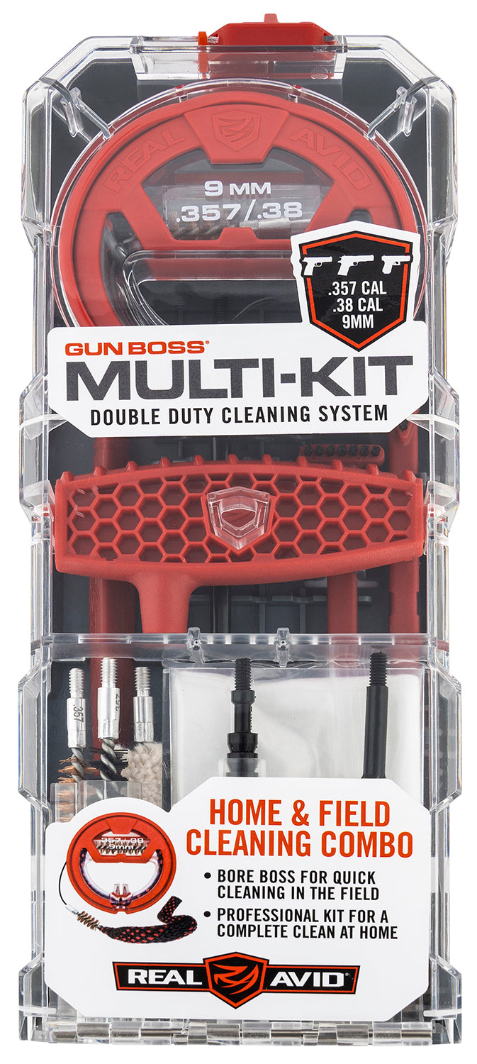 Real Avid Gun Boss Multi-Kit 9mm 357 Mag 38 Cal Pistol Cleaning Kit Plastic Box Case