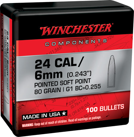 Winchester WB243SP80X 243 Winchester 80gr PSP Reloading Bullets 100 Per Box
