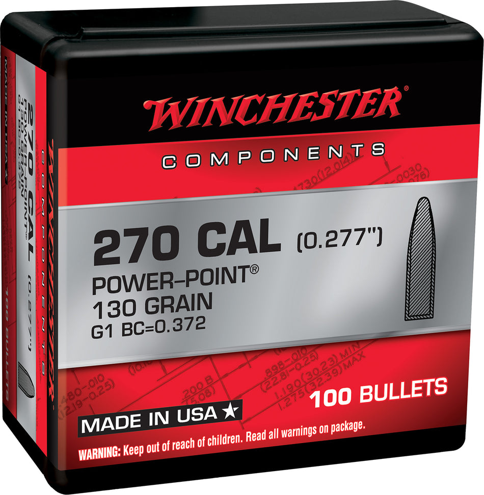 Winchester WB270P130X 270 Winchester 130gr Power Point Reloading Bullets 100 Per Box