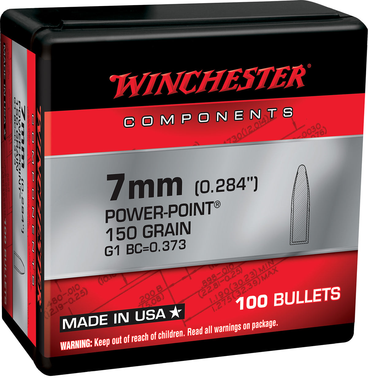 Winchester WB7PP150X 7mm 150gr Power Point Reloading Bullets 100 Per Box