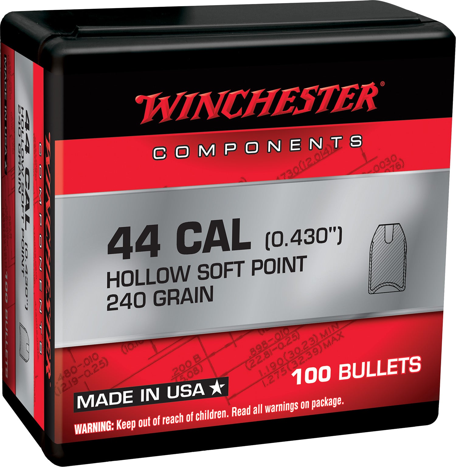 Winchester 44 Special 240 Grain Soft Point Component Reloading Bullets 100 Per Box