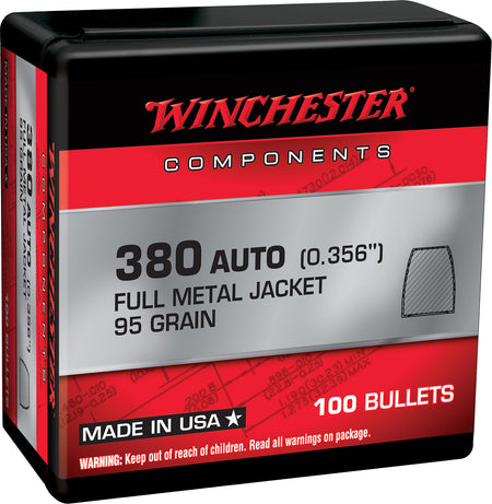 Winchester 380 ACP 95 Grain FMJ Component Reloading Bullets 100 Per Box